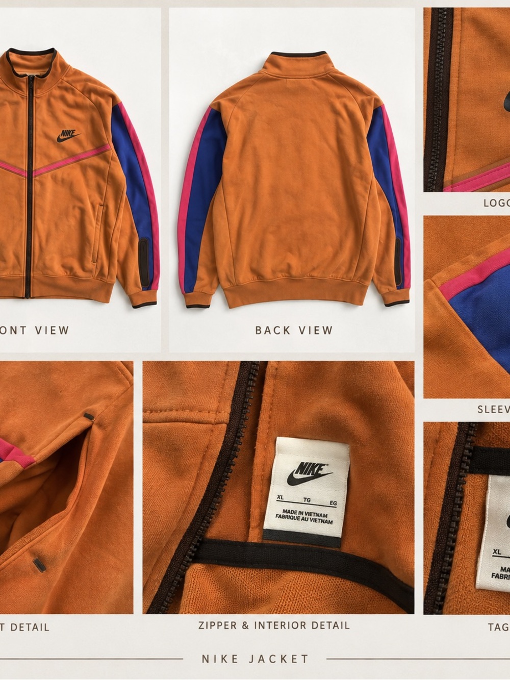 Nike Orange Track Jacket with Blue and Pink Sleeve Panels